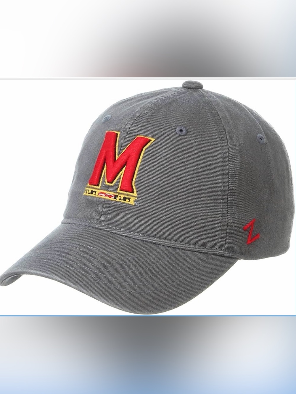 NWT- Zephyr Gray Baseball Cap with Red and Yellow 'M' Patch Maryland